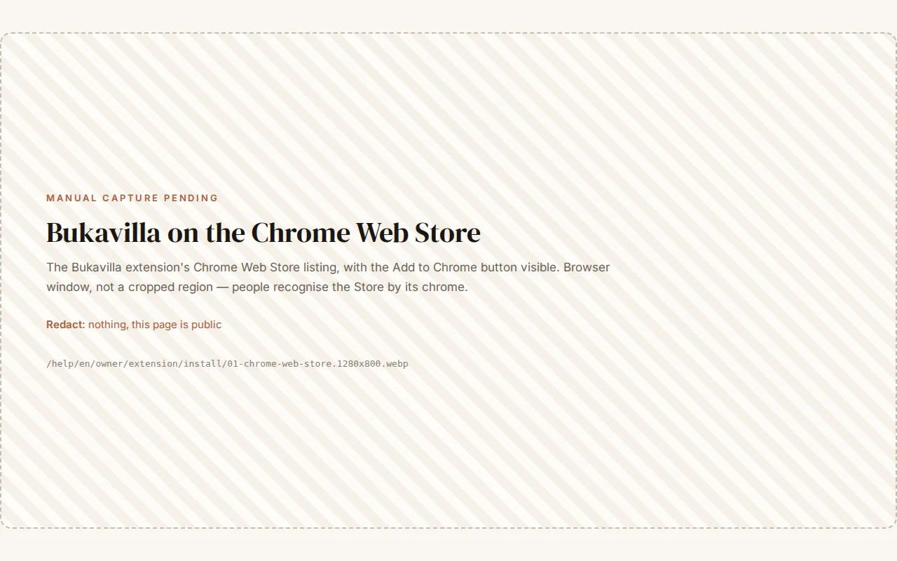 The Bukavilla extension's Chrome Web Store listing with the Add to Chrome button in the top right